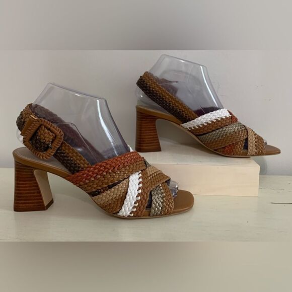 NWT - DONALD PLINER 'VARA' WOVEN LEATHER SANDAL WITH WOODEN HEEL - SIZE 6 - Picture 10 of 16